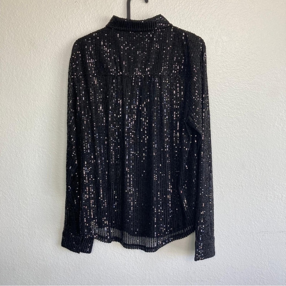 Lucky Brand Sequin Button-Up Shirt Black Size M NWT - Picture 6 of 8